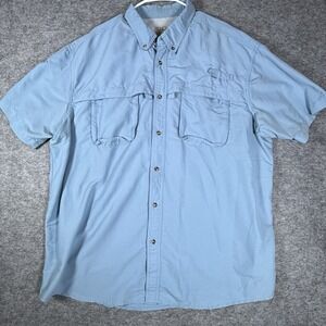 LL Bean Fishing Shirt Mens XXL Blue Solid Nylon Polyester Vented Short Sleeve